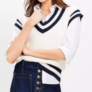 Ann Taylor LOFT Varsity V-Neck Sweater Vest sz L